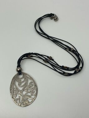 Silpada 925 Sterling Silver Filigree Pendant 3 Strand Black Rope Necklace N1805